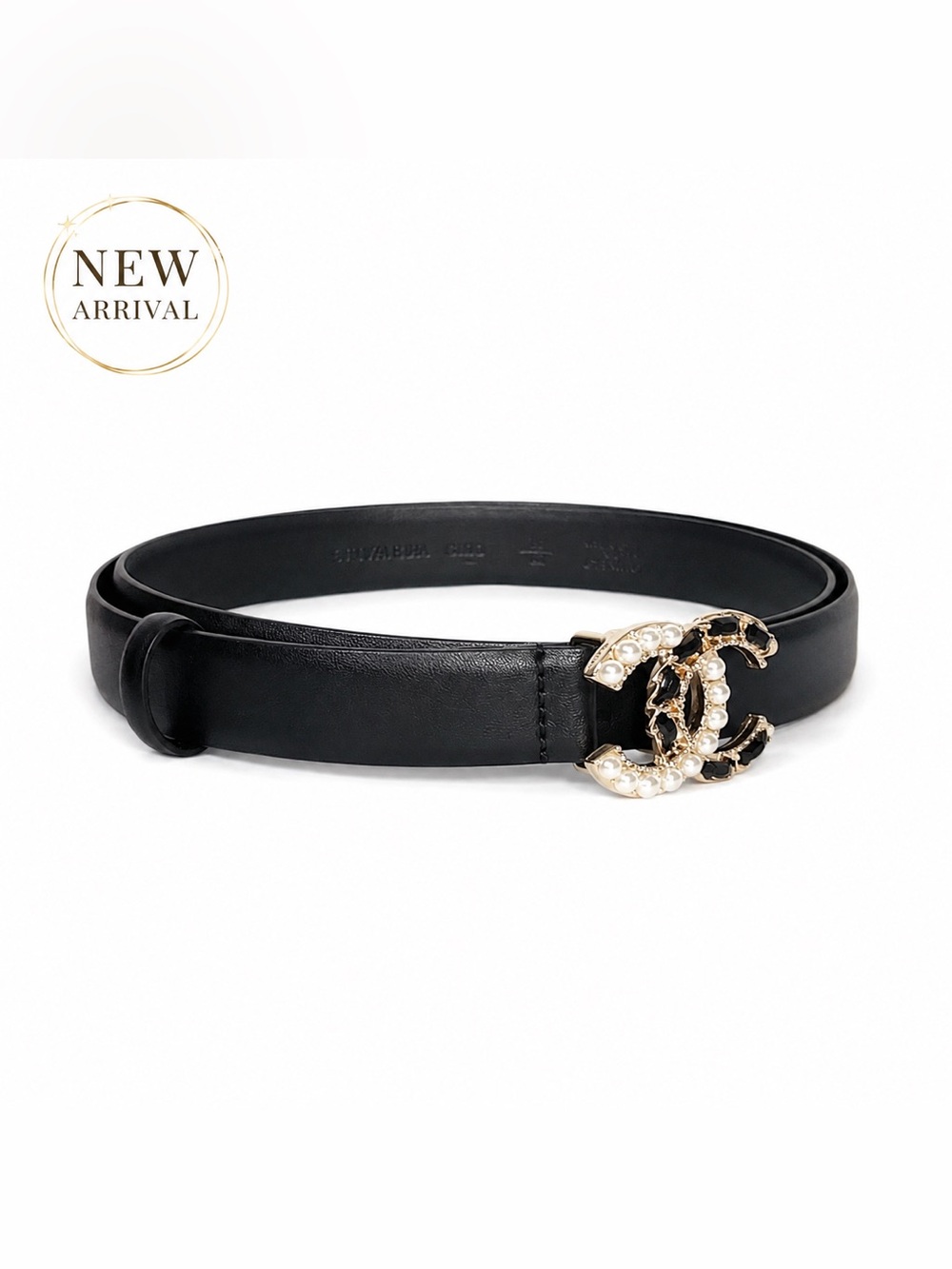✨ Women’s Black Leather Pearl & Crystal logo Belt ✨